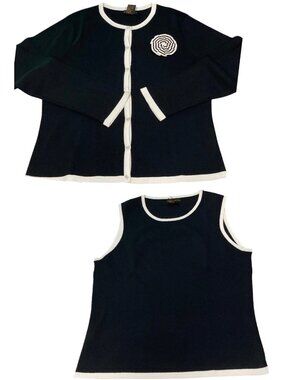 Vtg 90s Grace Dane Lewis Twin Sweater Set L / XL Black Capsule Preppy Academia